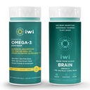 Iwi אומגה 3 Essential & Brain אומגה 3 Bundle, 30 משרתים, Algae אומגה 3 עם EPA + DHA, קריל & Fish שמן אלטרנטיבי, No Fishy Aftertaste