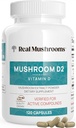 Real Mushrooms ויטמין D2 מ Shiitake & Agaricus - תוסף מבוסס Mushroom - ויטמינים עבור תמיכה כללית של בריאות - אורגני, non-GMO, 1000 IU - 120 פונקציונלי Mushroom