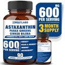 Astaxanthin 15mg + Panax גינזנג, Genekgo Biloba תוספים, 90 קפסולות טבעוניות, מקדם את אנרגיית בריאות העין, תמיכה קרדיווסקולרית + Immune Defense ו Focus