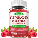 Genekgo Biloba Gummies עם Panax גינזנג ומגנזיום, Genekgo Biloba תוספי מזון עבור Focus, זיכרון ובריאות המוח למבוגרים וילדים, טבעוני פטל פלפור מסטיקים, הרוזן 60