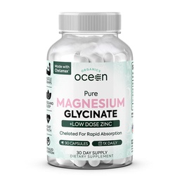 אורגנים Ocean Pure Magnesium Glycinate עם Zinc - כוח מקסימלי צ'אד מגנסיום תוספת לנשים וגברים עבור שריר Cramps ותמיכה בשינה - 90 קפסולת