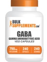 BulkSupplements.comma Aminobutyric Acid כמוסות GABA, GABA 750 מ"ג - טבעוני וגלוטן חינם, 1 קפסולה לשרת, 240 הרוזן (Pack of 1)