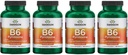 Swanson B6 Pyridoxine - תוסף ויטמין לקידום בריאות ואנרגיה קרדיווסקולרית - פורמולה טבעית לקידום בריאות כללית - (250 קפסולות, 100 מ"ג כל אחד) (4 Pack)
