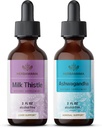 HerBAMAMA Herbal Liquid Drops Kit - Bundle of Milk Thistle Extract & Ashwagandha Root Tincture 2 oz - טבעוני, non-GMO, Sugar & אלכוהול חינם - 2 Pack