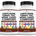Lions Mane Mushroom תוספת עם טורקיה Tail Reishi Cordyceps Chaga עם Marshmallow Root - 2Pack