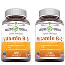 פורמולה מדהימה ויטמין B6 Pyridoxine 25 מ"ג 250 טבליות תוסף | Non-GMO | Gluten Free | Made in USA (2 Pack)
