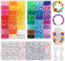 Quefe 3960pcs Pony Beads for Friendship Bracelet Making Kit 48 Colors Kandi Beads Set, 2400pcs פלסטיק Rainbow Bulk ו- 1560pcs Letter Beads עם 20 Meter אלסטיאלס חוטים לתכשיטים מלאים