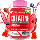 Creatine Monohydrate חניכיים עבור גברים ונשים - קריטין טרום עבודה ללא עבודה מסטיקים עם Turine & ויטמין B6 B12 עבור כוח מקסימלי, שרירים, אנרגיה, אנדורנס & פוקוס, אורגני, ספיר 60