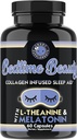 Bedtime Beauty, Collagen Infused Twilight Night Sleep Aid, All Natural Pills w. L-theanine, Melatonin, Magnesium & Hyaluronic Acid Sleepy Girl Mocktail, 60 קפסולות, 30  המשרתים.