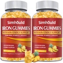 2 Pack טבעוני 80MG ברזל תוספת חניכיים לנשים וגברים - ויטמין A, C, B למבוגרים וילדים - Blood & Builder & Energy Support for Iron Deficiency, Anemia, 120 Counts Pineapple Flavor Gummies