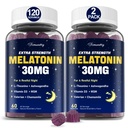 Melatonin Gummies 30 מ"ג למבוגרים: תוספת כוח מקסימלית מלטונין עם L-theanine, Ashwagandha, MSM, ויטמין D3 & Zinc - Non-Habit Forming, תערובת טבעית ברי פלאמור 60 הרוזן (Pack of 2)