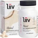 LiiV Mood תומך תוסף - 8 מיליארד CFU Men & Women Probiotic - Daily Mood & Digestive Support Supplement - Whole Body, Powered by Saccharomyces boulari & Cerebiome (60 Caps)