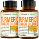 ג'ינקגו Biloba ו- Turmeric Curcumin תוסף w / Black Pepper & אורגני Tumeric - תוספת טבעית Turmeric עבור Focus, Memory, Joint & Brain Health - ג'נקו בילובה קפסולות w/Curcuma - 2 Pack