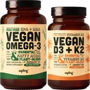 אומגה טבעונית 3 180 Softgels & Vegan D3 + K2 תוסף Bundle - מבוסס צמחים DHA ו EPA Fatty Acids, 4000 IU ויטמין D3 ו 100mcg ויטמין K2 כמו Mk7 - Tapioca Softgels