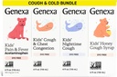 Genexa Kids' נקייה Cough Medicine & Honey Cough Syrup, Pain & Fever Decr Value 4Pack, Dye Free, 0% Artificial Additives, Cough Care for Children, Fever & Pain Reliever, 16 fl oz (4 בקבוקים)
