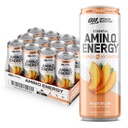 Optimum Nutrition Amino Energy Sparkling hydrotion שותה, אלקטרוליטים, קפאין, Amino Acids, BCAAs, סוכר חינם, Peach Bellini, 12 Fl Oz, 12 Pack (Packaging May Vary)