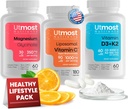 ויטמין C עם Super Bioflavonoids 1000MG (180 קפסולות), ויטמין D3 עם K2 5000IU (60 קפסולות) ו- Magnesium Glycinate 350MG (60 קפסולות) - non-GMO, Gluten-Free Supplemeplememeum חינם (60 קפסולות)