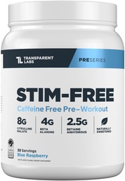 Transparent Labs Stim-Free Pre-Workout - Caffeine & Stim Free Pre Workout Powder for Men and Women with Beta Alanine Powder, Citrulline Malate, & elevATP - 30 Servings, Blue Raspberry