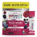 אבקת הידרה, Wild Berry Pack של 24 ערכות אבקה אלקטרוליטית, באופן טבעי אריזות הידרה פלבדור עבור מים, Fast Acting hydrote אלקטרוליטים עם ויטמין B & C, אנרגיה & התאוששות