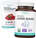 אבקת קריין & Lions Mane (1-Month Supply) Mindful Cranberry Bundle של אבקת קריין אורגני 50:1 לחלץ (100 Scoops) & אריות אורגניים Mane Mushroom 10:1 (60 Caps)