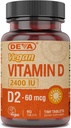 Deva Vegan ויטמין D2 60 mcg 2400 IU, Ergocalciferol תוספת עם No Animal Ingredients, 90 טבליות, 1-Pack
