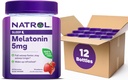 Natrol 5 מ"ג מלטונין חניכיים, תמיכה בשינה למבוגרים, מלטונין תוספי שינה, 60 Strawberry-Flavored חניכיים, 30 יום אספקה (Pack של 12)