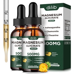 (2 Pack) Magnesium Glycinate תוסף, Magnesium נוזל טיפות עם Magnesium Glycinate 500 מ"ג Ashwagandha, L - האננין, Chamomile - Supports Optimal Calm Sleep