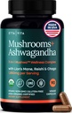 USDA Organic Lions Mane תוספי קפסולות עם Ashwagandha, Chaga, Reishi, Cordyceps, טורקיה Tail (18,600 מ"ג /serv) 10x Fitogenic Mushroom Complex כמו Focus תוסף אנרגיה, Immunity & Nootropics, טורקיה Tail (18,600mg /serv) 10x Fitogenic Mushroom Complex as Focus