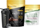אבקת חלבון שוקולד טרנספורמציה, Super Greens Superfood Green Juice אבקת וביצועים Insulated Shakerבק