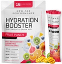 New Age Performance hydrotion Packets, אבקת אלקטרוליט, הידרופר נוזלי עבור Dehydration הקלה, L-Glutamine Amino Acids עבור שריר עבודה התאוששות, סוכר חינם ו 0 קלוריות, 16 מקלות (Fruit Punch)