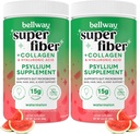 Bellway Super סיבים אבקת + Collagen (2 Pack), אבקת סוכר חינם Psyllium Husk עם Collagen Peptides ו Hyaluronic Acid for Gut Health, Skin, Nails, Bones & Joints, Watermelon (21.2 oz)