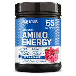 Optimum Nutrition Amino Energy - Pre Workout with Green Tea, BCAA, Amino Acids, Keto Friendly, Green Coffee Extract, אבקת אנרגיה - Blue Raspberry, 65 משרתים (Packaging May Vary)