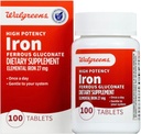 Walgreens High Potency Iron Ferrous Gluconate 27mg, טבליות, 100 ea