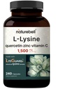 NatureBell L-Lysine 1000 מ"ג כמוסות + Quercetin 250 מ"ג עם ויטמין C ו- Zinc, 240 Count | Free Form Amino Acids, L Lysine Complex