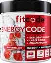 התאמת אנרגיהקוד - Pre Workout עם אבקת Creatine - משקאות אנרגיה וביצועים - תוספי כוח שרירים אנדורנס - מכיל Caffeine - 30 משרתים - Watermelon