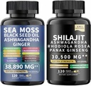 Sea Mossss and shilajit Sea Mosss Black Seed Oil אשוגנדה ג'ינג'ר &shilajit rhodiola Rosea panax גינזנג (120 Count (Pack of 2))