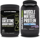 NutraBio Creatine Monohydrate, Unflavored, (300 גרם) ואבקת חלבון במטריקס שרירים, (קוקאין עוגה) תוסף Bundle - שריר אנרגיה, צמיחה מקסימלית, התאוששות וכוח