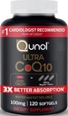 Qunol Ultra CoQ10 100 מ"ג, 3x Better Absorption, מים פטנט ושומן Soluble Natural תוסף של Coenzyme Q10, Antioxidant לבריאות הלב, 120 הרוזן Softgels