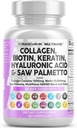 Nutraceuticals Collagen Pills 1000 מ"ג ביוטין 10000mcg Keratin Saw Palmetto Hyaluronic Acid - Hair Skin & Nails & DHT Blocker עם ויטמין Folic Acid Pumpkin Seed MSM - הרוזן 90