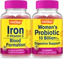 ובכן, ברזל +Vitamin C + Probiotics נשים 10B CFU, חניכיים Bundle - גדול Tasting, ויטמין תוסף, Gluten Free, GMO חינם, Chewable Gummymymymy
