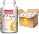 Jarrow Formulas K-Right - ויטמין K-Complex (K1, MK-4, MK-7, D3) - 60 משרתים (Softgels) - תוספת תזונתית לתמיכה בבריאות העצם & Cardiovascular - ויטמין K2 MK-7 - Gluten Free, Pack של 12