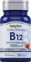 Piping Rock ויטמין B12 1000 mcg sublingual | 120 טבליות | כמו Methyhydrobalamin | ברי פלאפור | Vegetarian, non-GMO, Gluten Free Supplement