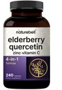 NatureBell Sambucus Elderberry קפסולות, 5000 מ"ג פרי לשרת עם Quercetin 500 מ"ג, ויטמין C ו Zinc, 240 Count | European Black Elderberry פירות Extract - 4 ב 1 Immune Support Supplements