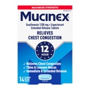 Mucinex Chest Congestion, כוח מקסימלי 12 Hour זמין טבליות, 14ct, 1200 מ"ג Guaifenesin עם הקלה מורחבת של צ'סט הקהילה נגרמת על ידי עודף Mucus, רזה ושחררנים Mucus.
