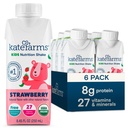KATE FARMS אורגני תזונה Shake, Strawberry, חלבון 8g, 27 ויטמינים מינרלים, החלפת Meal, חלבונים שקד, non-GMO, 8.45 oz (6 Pack)