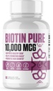 ביוטין טהור 10,000 MCG + Calcium | 1 חדש Max Dose Biotin B7 גלולות עבור בריאותier & Longer שיער, Skin & Nails | קפסולות טבעוניות לגברים ונשים - 60 משרתים