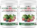 Superfood Reds & Greens אבקת - 11.64 oz (Pack of 2), Prebiotics & Probiotics לבריאות העיכול, Super Greens אבקת עם Ashwagandha, Antioxidants, טבעוני, non-GMO