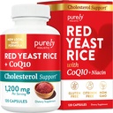 Red Yeast Rice 1200 מ"ג עם תוסף CoQ10 & Flush חינם Niacin 120 קפסולות אנרגטיות נוספות - Advanced Healthy Heart Formula - Non-Irradiated, Citrinin Free Niacin 120 קפסולות חלשות נוספות