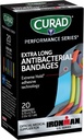 סדרת CURAD Performance Series IRONMAN Antibacterial Bandages, Extreme Hold Adhesive Technology, אקסטרה Long CNC Bandages for Cuts, Scraps, & Burns, Assorted Colors, 0.75 x 4.75 אינץ', 20 Count Long Heat Bandages for Cuts