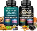 Shilajit ו ים mos combo -Sea Moss 3000 מ"ג, שחור Seed שמן 2000mg, Ashwagandha 2000mg, Shilajit 9000 מ"ג, Rhodiola Rosea1000 מ"ג, Panax Geneseng1500 מ"ג | מוטות הים וחבילת shilajit, כל אחד תוספת אחת
